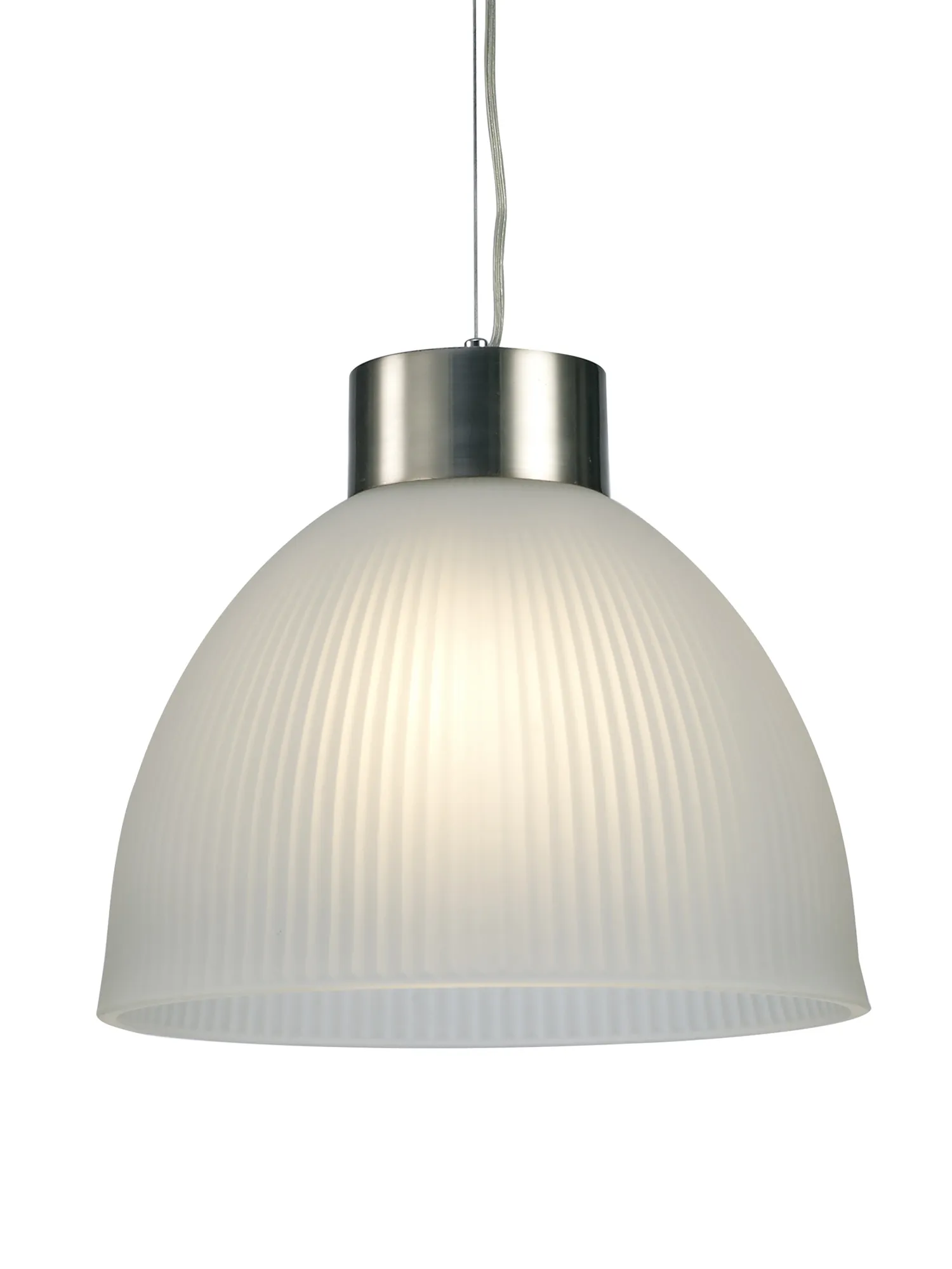Hof Glass Pendant 1 Light Satin Nickel, Frosted Ribbed Glass D0272  Deco Hof